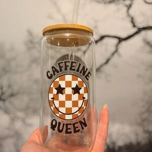 Caffeine Queen Glass Tumbler with Bamboo Lid